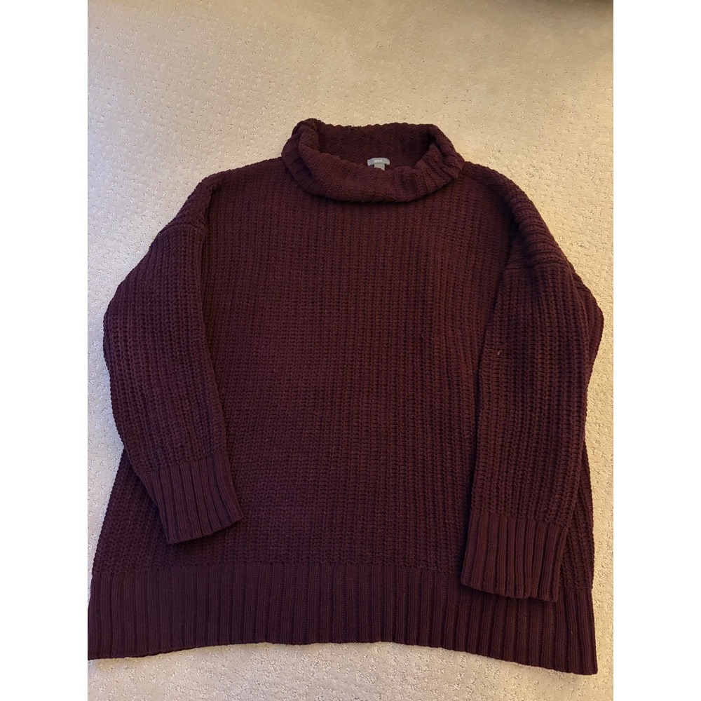 Aerie Women Burgundy Cowl Neck Oversized Chunky Knit Shaker Sweater Maroon‎ L/XL
